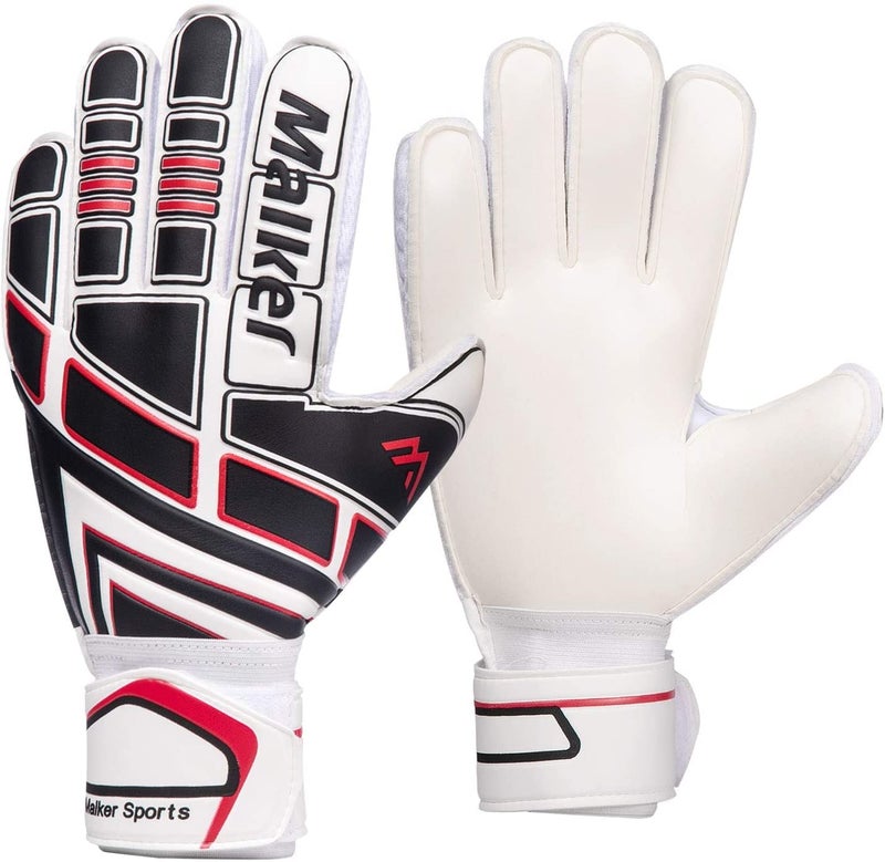 Malker Soccer Goalie Gloves Goalkeeper Gloves with Fingersave and Double Wrist Protection, Strong Grip Goalkeeper Gloves for Youth&Adult Size 6 (White) - Image 2
